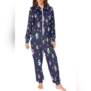 Onesie Pajamas Watercolor Paw Print Sleepwear Jumpsuit Costume One Piece LARGE